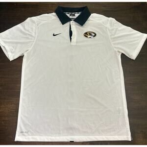 White Nike Dri-Fit Mizzou Missouri Tigers Polo Shirt Men's L Large